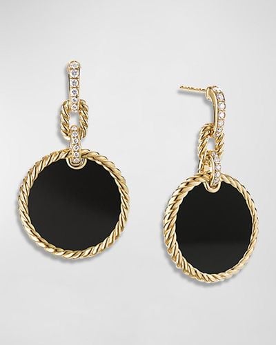 David Yurman Dy Elements Drop Earrings In 18k Yellow Gold With Black Onyx & Pave Diamonds
