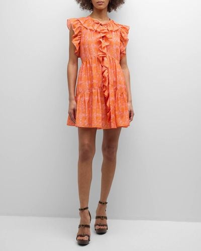Cinq À Sept Letitia Summer Waves Cotton Silk Mini Dress - Orange