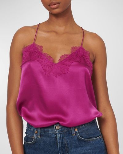 Cami NYC The Racer Silk Charmeuse Camisole W/ Lace - Pink