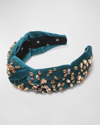 Lele Sadoughi Embellished Velvet Knotted Headband - Blue