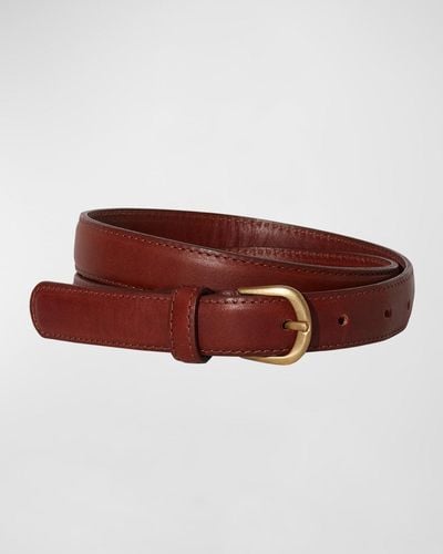 Janessa Leone Golden Buckle Skinny Leather Belt - Brown