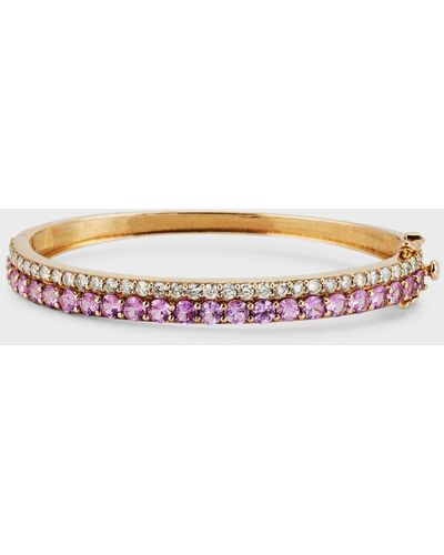 Siena Jewelry 14k Yellow Gold Pink Sapphire Diamond Bar Bangle Bracelet - Multicolor
