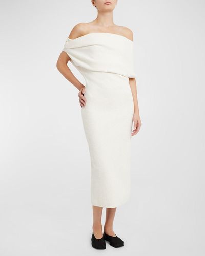 ARMARIUM Debra Off-Shoulder Boucle Midi Dress - White