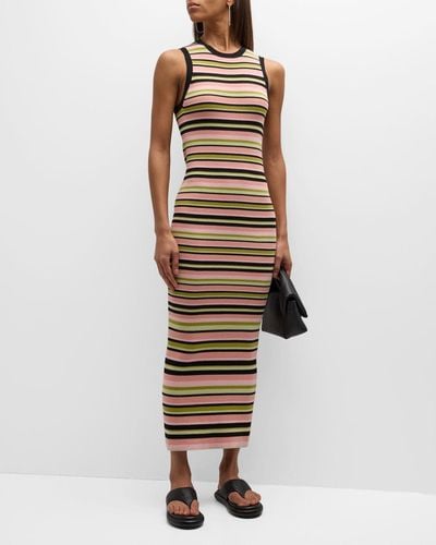 ATM Multi-Yarn Stripe Sleeveless Midi Dress - Natural