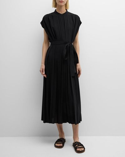 JOSEPH Davidge Pleated Short-Sleeve Midi Dress - Black