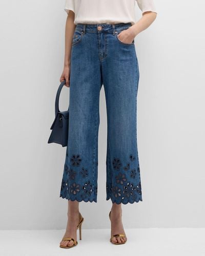 Maison Common Cropped Wide-Leg Jeans With Floral Cut Out Detail - Blue