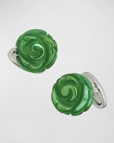 Jan Leslie Hand-carved Green Onyx Sterling Silver Cufflinks