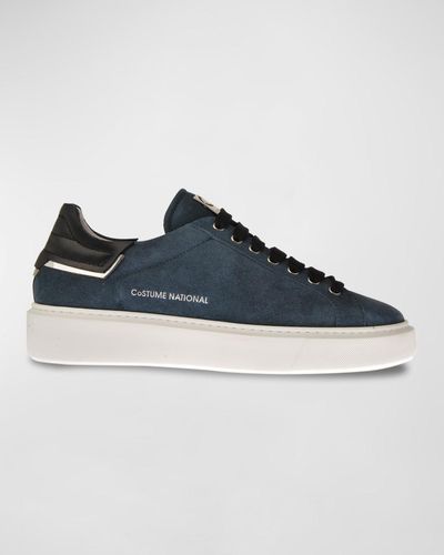 CoSTUME NATIONAL Logo Suede Low-Top Sneakers - Blue