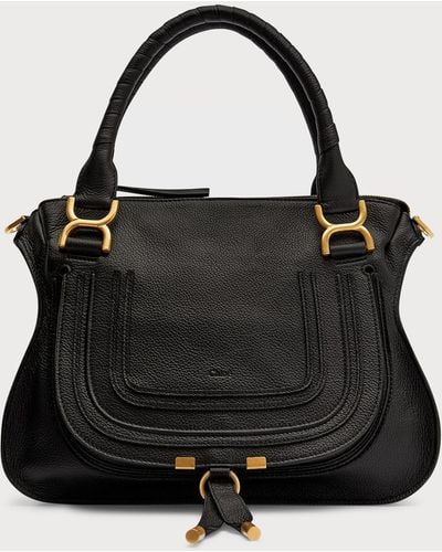 Chloé Marcie Medium Zip Leather Satchel Bag - Black