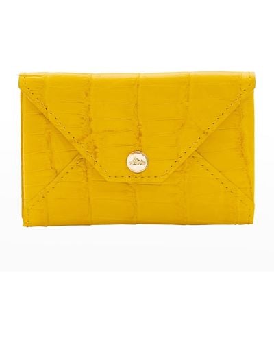 Abas Envelope Flap Polished Matte Alligator & Leather Card Case - Yellow