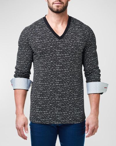 Maceoo V-Neck Tetris T-Shirt - Black