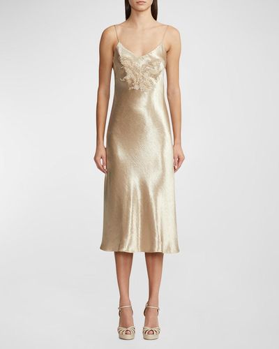 Ralph Lauren Collection Rebekka Hammered Satin Midi Dress With Beading - Natural