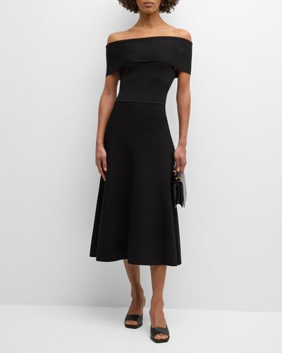 Fabiana Filippi Off-Shoulder A-Line Knit Midi Dress - Black