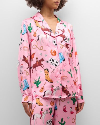 Karen Mabon Printed Cropped Pajama Set - Pink