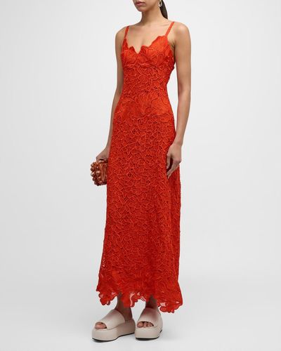 Jonathan Simkhai Phoenix Sleeveless A-Line Lace Maxi Dress - Red