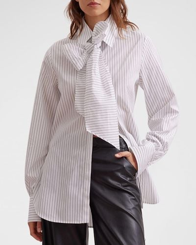Anne Fontaine Yale Pinstripe Bow-Front Blouse - Gray