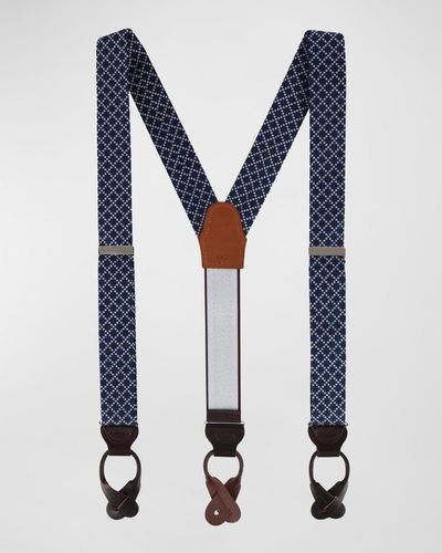 Trafalgar Geometric Silk Suspender Braces - Blue