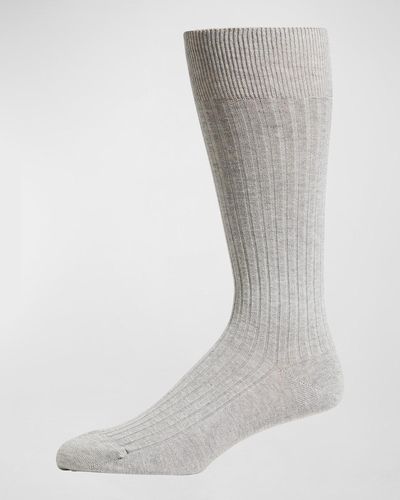 Neiman Marcus Ribbed Cotton Crew Socks - Gray