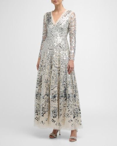 Needle & Thread Chandelier A-Line Sequin Tulle Gown - White