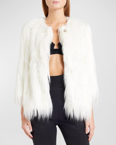 Alabama Muse Ross Embellished Faux Fur Jacket - White