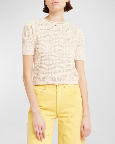 Ulla Johnson Capri Short-Sleeve Cropped Geo Knit Top - Yellow