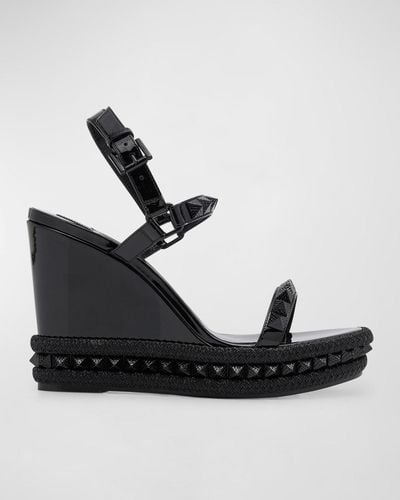 Christian Louboutin Pyraclou Metallic Spike Sole Wedge Sandals - Black