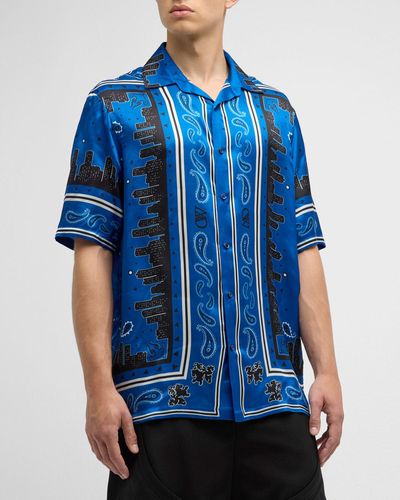 Off-White c/o Virgil Abloh Bandana Viscose Bowling Shirt - Blue