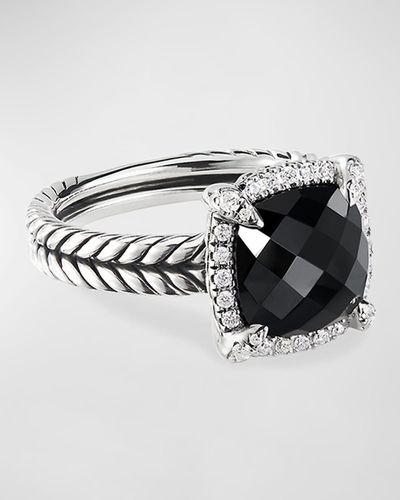 David Yurman Chatelaine Pavé Bezel Ring With Gemstone And Diamonds In Silver, 9mm - Metallic