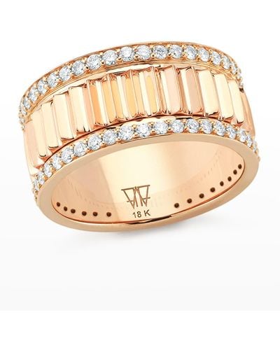 WALTERS FAITH Clive Rose Gold Narrow Fluted Band Ring With Diamonds Rails - Natural