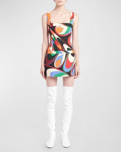 Emilio Pucci Abstract-Print Sleeveless Drop-Waist Mini Dress - White