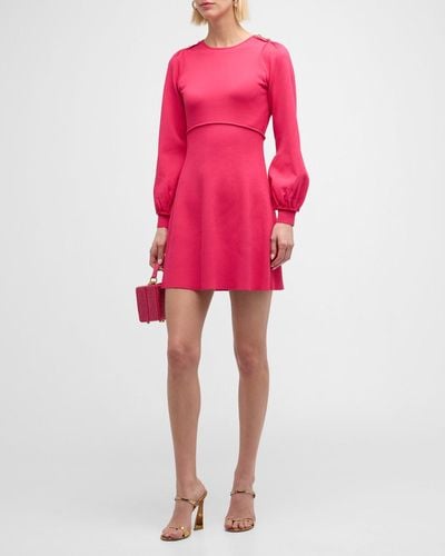Shoshanna Julia Blouson-Sleeve Knit Mini Dress - Pink