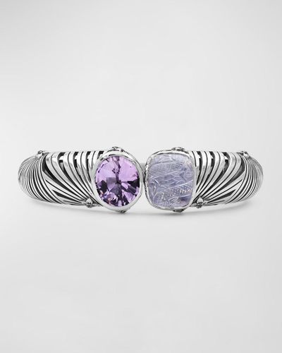 Stephen Dweck Amethyst, Quartz And Mother-of-pearl Open-close Bangle In Sterling Silver - Multicolor