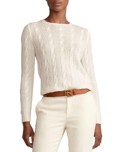 Ralph Lauren Collection Crewneck Cashmere Cable-Knit Sweater - White