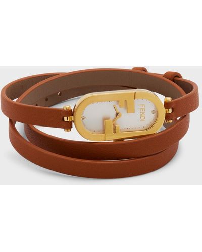 Fendi O'lock Vertical Oval Calf Leather Wrap Watch - Brown