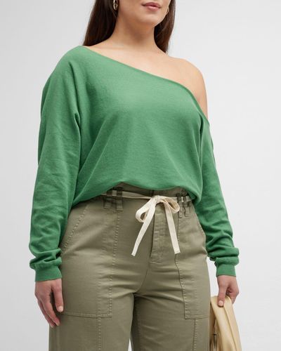 Minnie Rose Plus Plus Size Off-Shoulder Cotton-Cashmere Sweater - Green