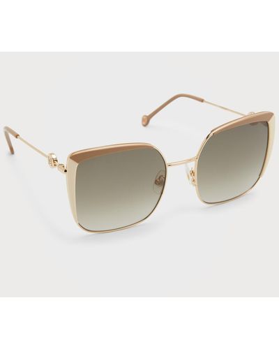 Carolina Herrera Monogram Square Acetate & Stainless Steel Sunglasses - Natural