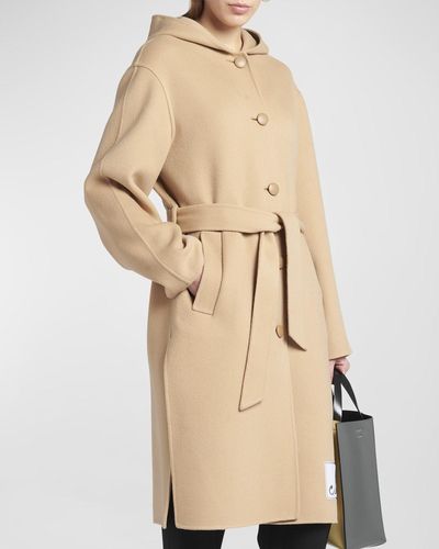 Marni Logo-Patch Hooded Wool Cashmere Coat - Natural
