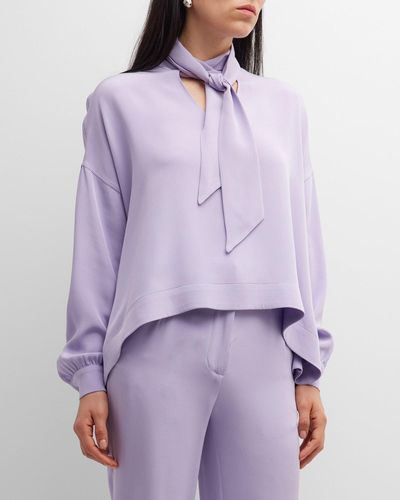 Libertine Powdered Silk Blouse With Tie Collar - Purple