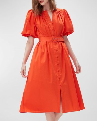 Diane von Furstenberg Laena Puff-Sleeve Midi Dress - Red