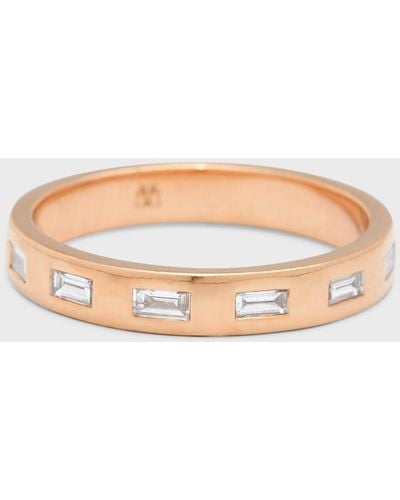 WALTERS FAITH Ottoline Rose Gold Band Ring With Gypsy-set Baguettes - White