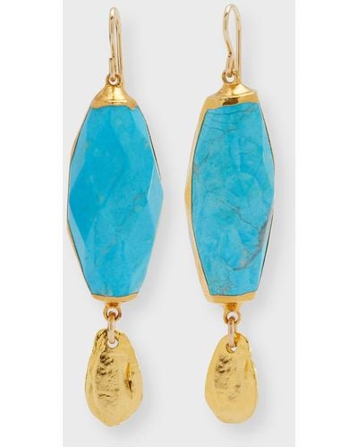 Devon Leigh Turquoise In Gold Foil Drop Earrings - Blue