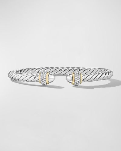 David Yurman Cable Bracelet With Diamonds In Silver And 18k Gold, 5mm - Gray