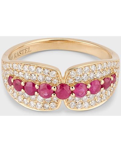 Kastel Jewelry 14k Albi Ruby And Diamond Band Ring, Size 7 - Pink