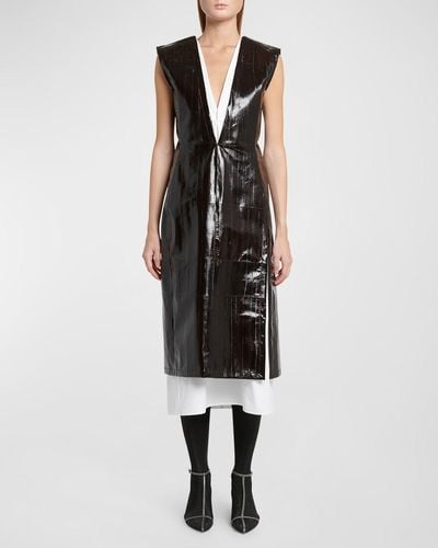 Jil Sander Plunging Sleeveless Paneled Leather Midi Dress - White