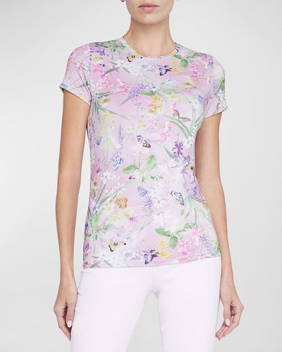 L'Agence Ressi Short-sleeve Botanical Butterfly Tee - White