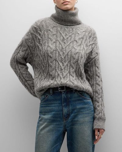 Nili Lotan Cable-Knit Cashmere Turtleneck Sweater - Gray
