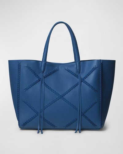 Callista Crisscross Grain Leather Tote Bag - Blue