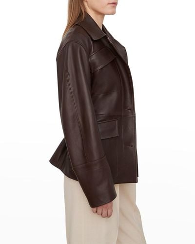 Vince Belted Leather Safari Jacket - Brown