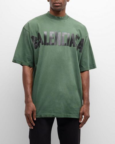 Balenciaga Taped-Logo Distressed T-Shirt - Green