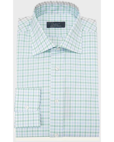 Neiman Marcus Graph Check Cotton Dress Shirt - Blue